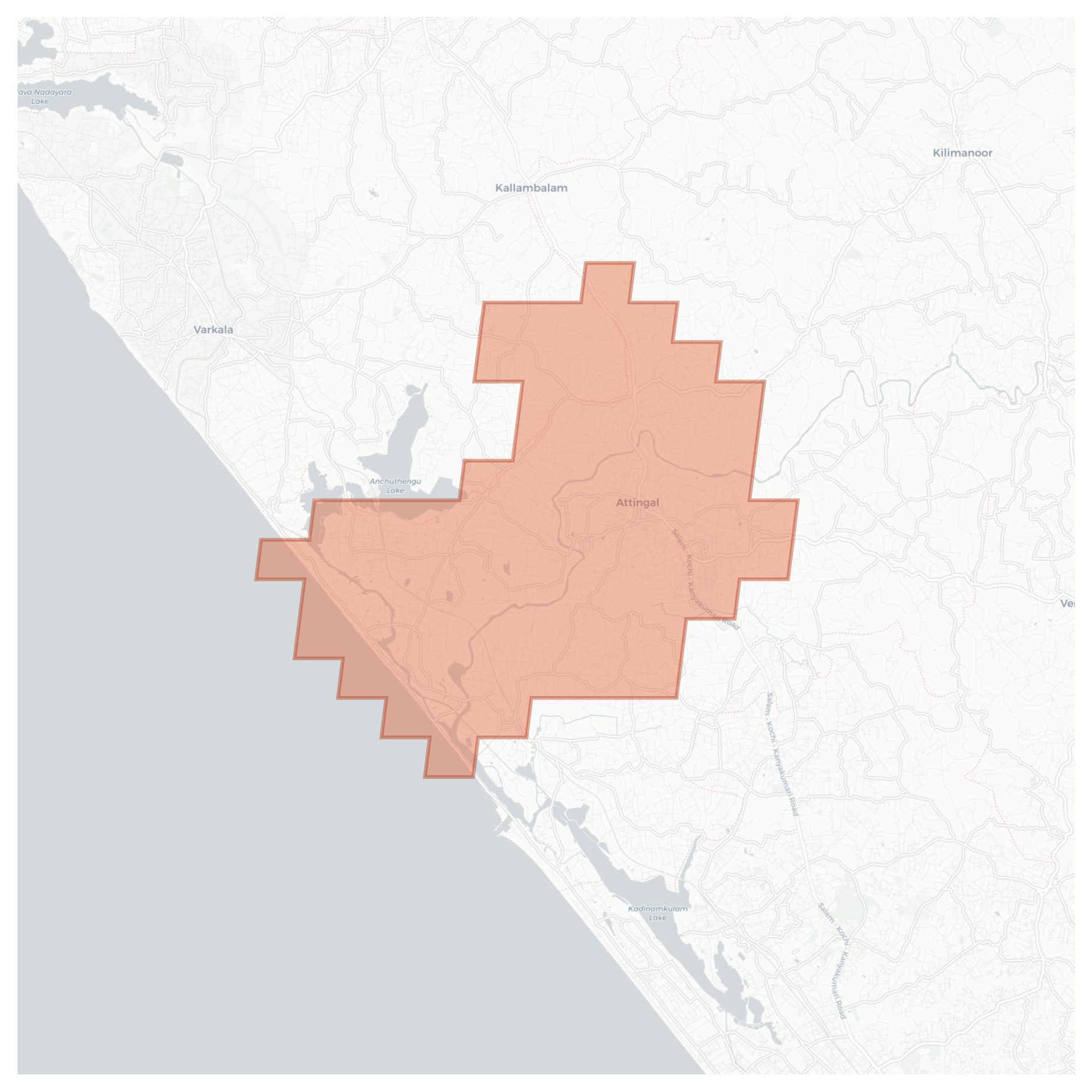 Attingal geographic map