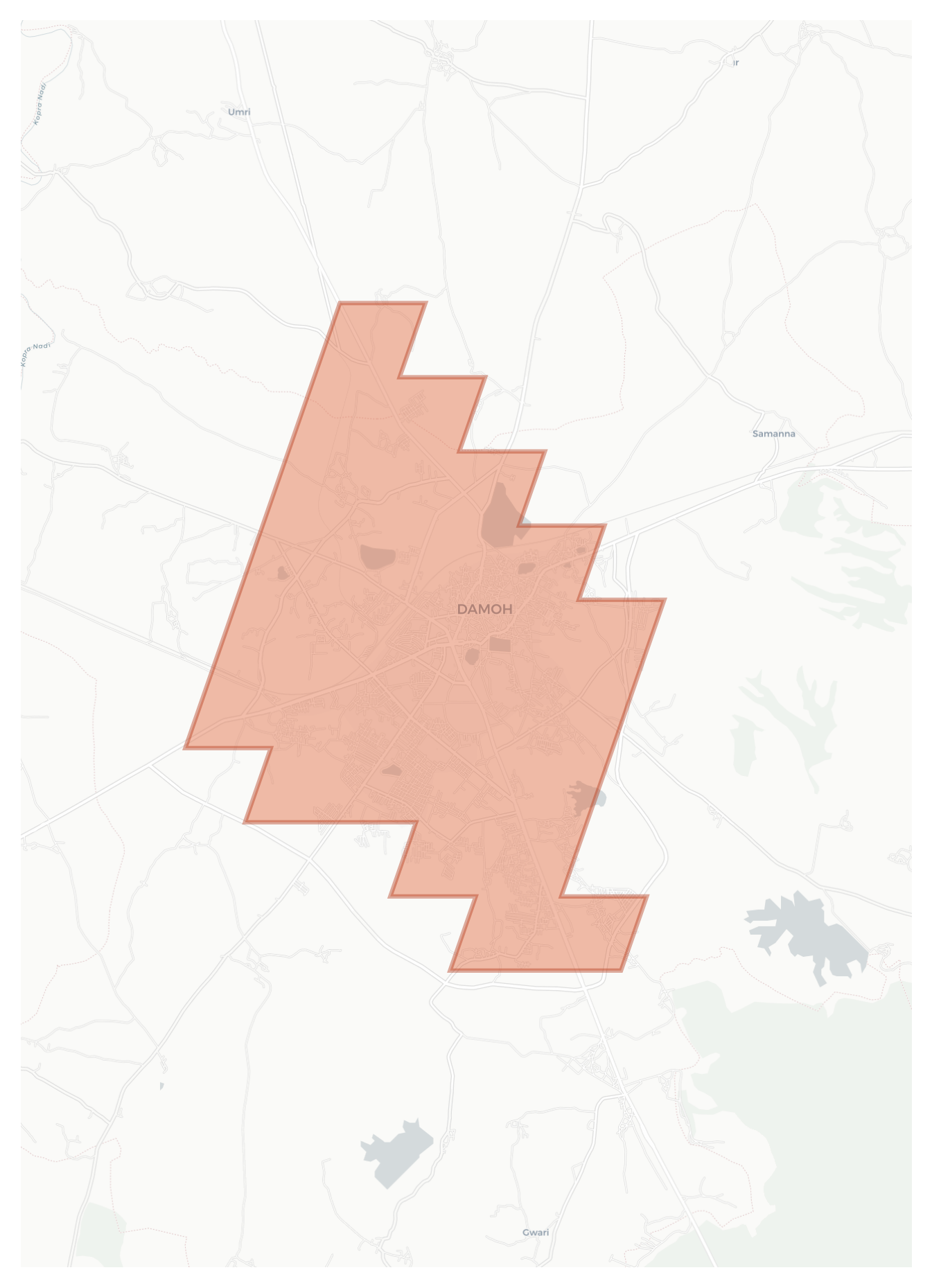 Damoh geographic map