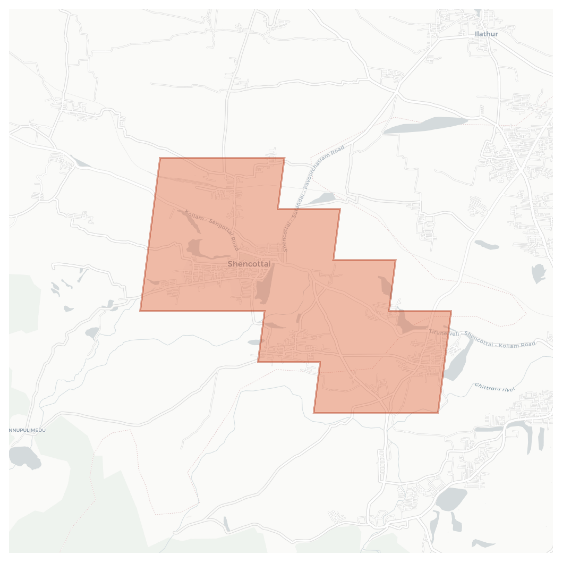 Shencottai geographic map