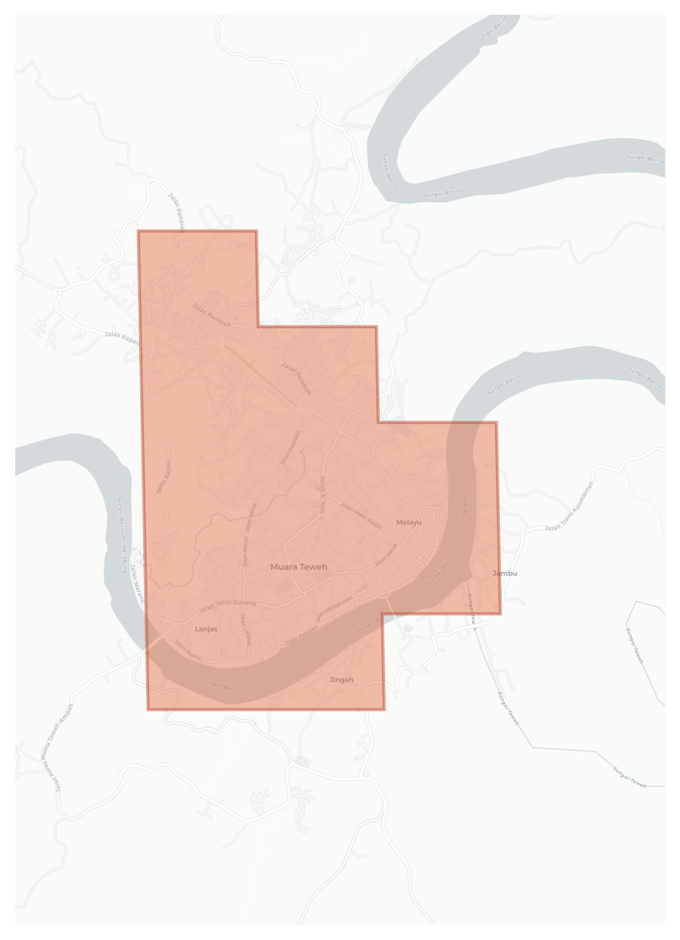Muaratewe geographic map