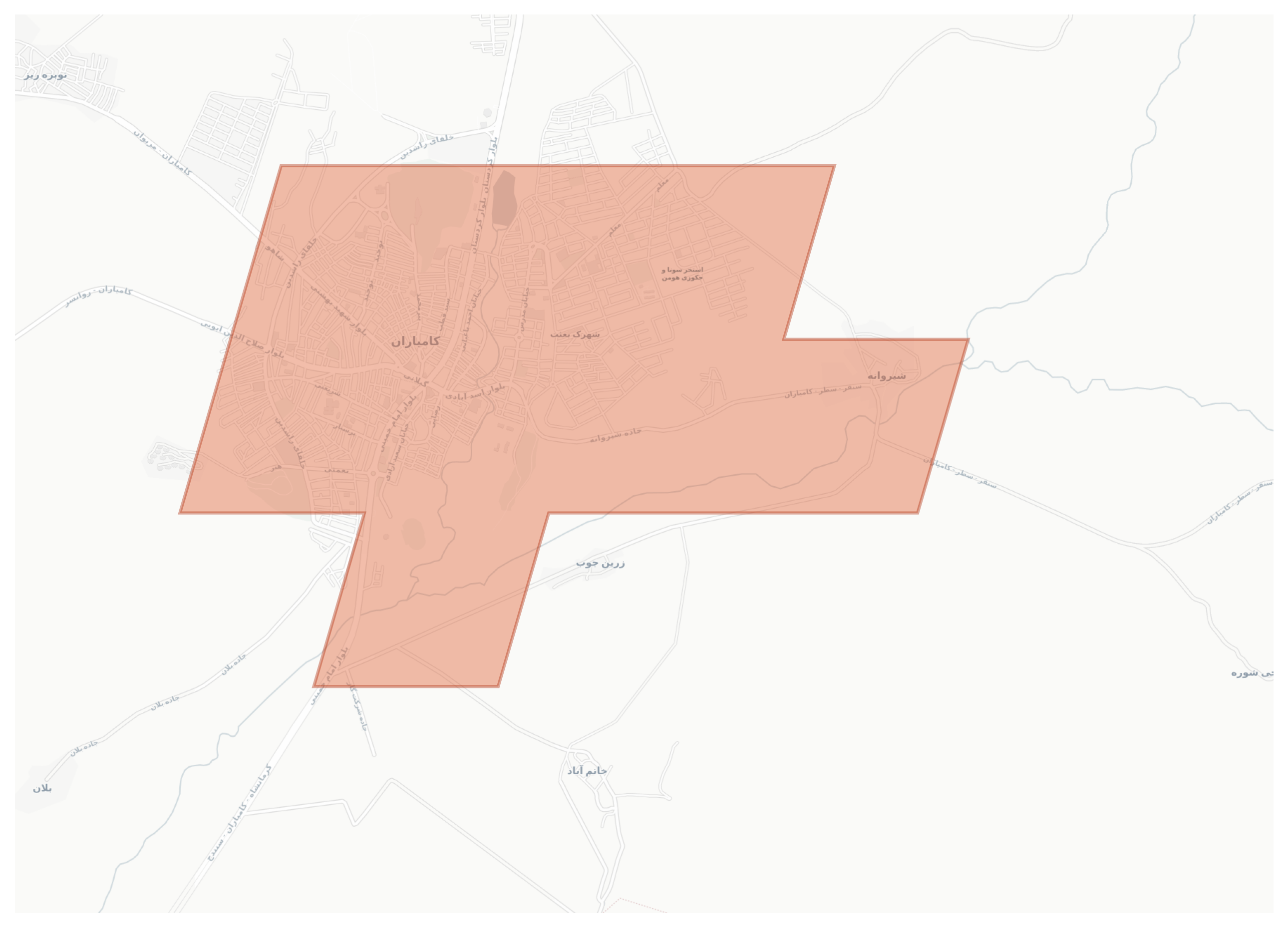 Kamyaran geographic map