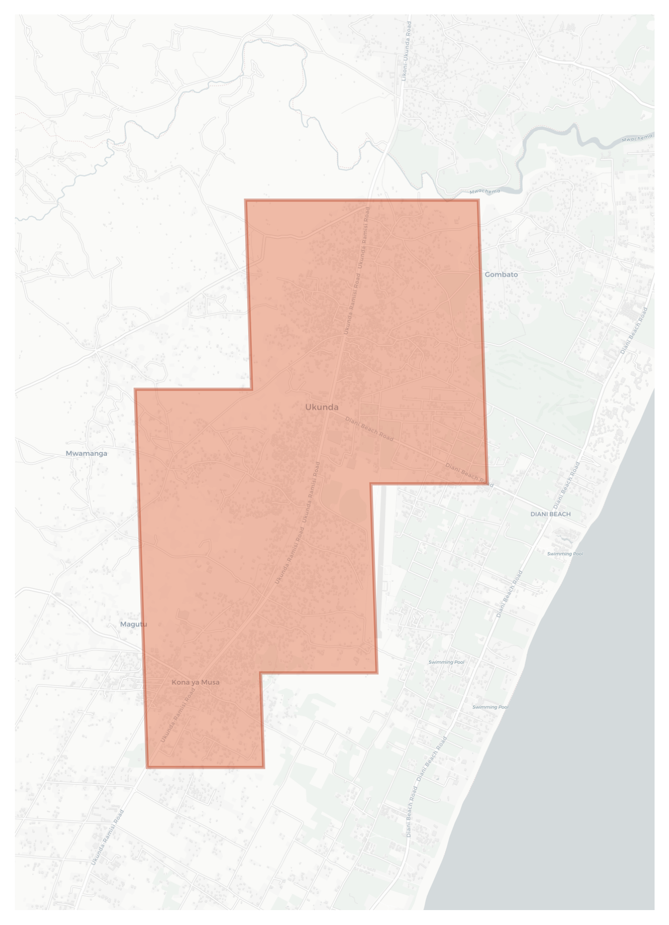 Ukunda geographic map