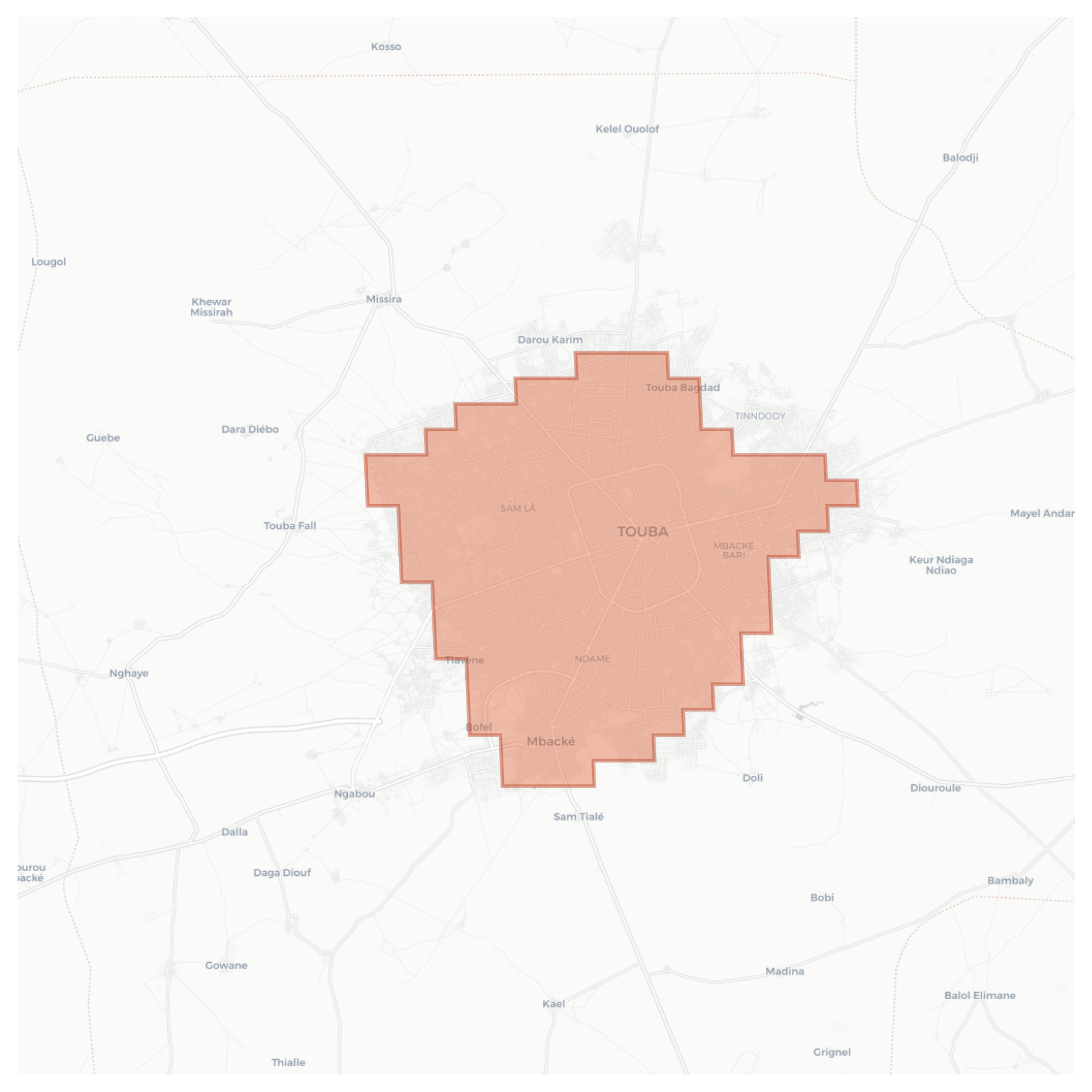 Touba geographic map